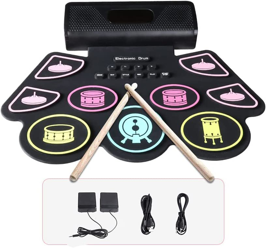 Diy Electronics Projects For Adults - デジタルドラムセット,ポータブル,シリコン,9つの厚いパッドが組み込まれた電子ドラムキット,初心者と大人のための実用的