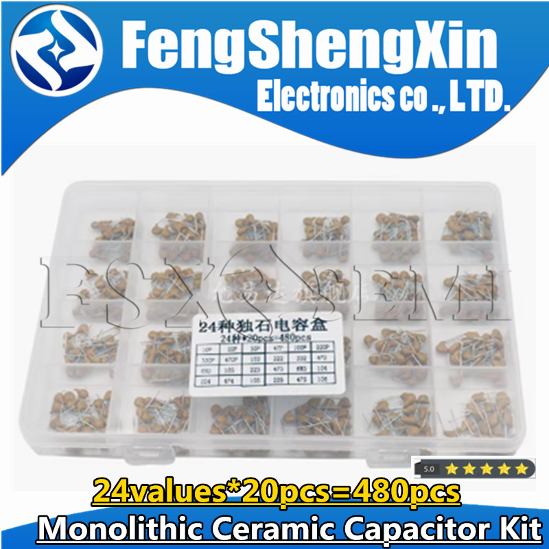 Capacitor Kit Assortment - 24値 * 20個 = 480個50v 10pf〜10uf