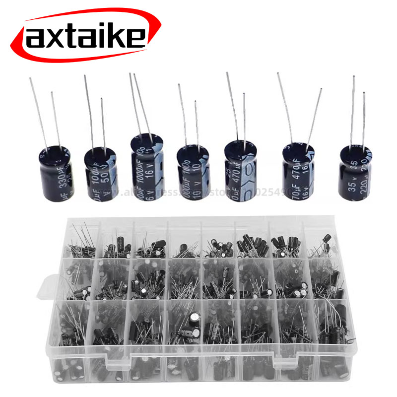 Capacitor Kit Assortment - 電解コンデンサ品揃えボックス,ラジアルコンデンサセット,12, 15, 24,値,16v,25v,50v,0.1uf-1000uf,120 pcs,200 pcs 500個