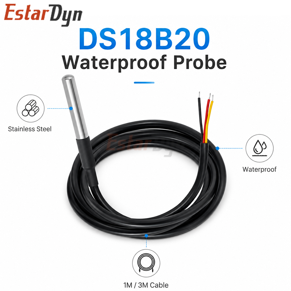 Ds18B20 Temperature Sensor - Estardyn DS18B20 防水デジタル温度センサー 1M 3M ステンレス鋼プローブケーブル