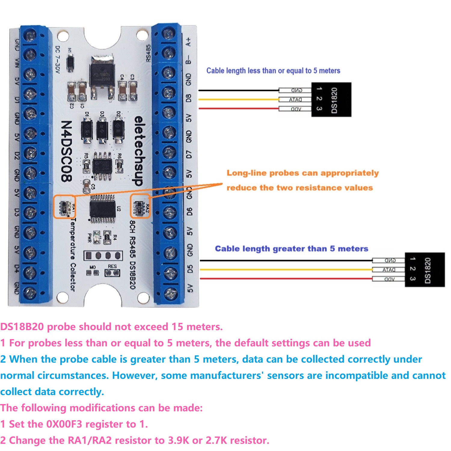 Ds18B20 Temperature Sensor - Modbus RS485 アナログ IO モジュールペーパーレスレコーダーボード 8