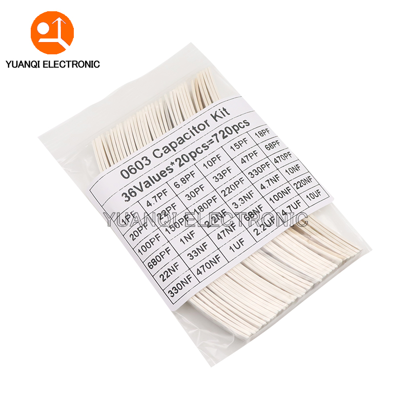 Capacitor Kit Assortment - SMDコンデンサ各種キット、静電容量セット、100nf、0.1uf、1uf、2.2uf、4.7uf、16、36、50値、0603、0805、1206、720pcs、16、36、50の値
