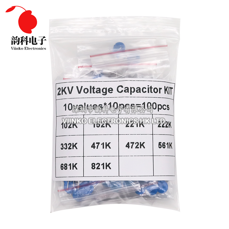 Capacitor Kit Assortment - セラミックコンデンサキット,高電圧,2kv,102k,152k,221k,222k,332k,471k,472k,561k,681k,821k DIYセット、100個