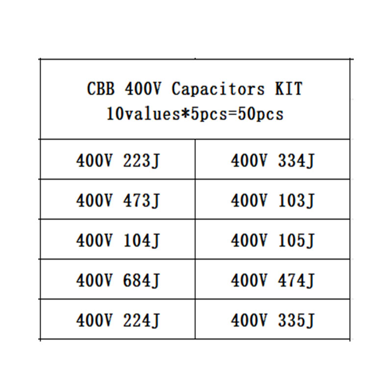 10 値 * 5 個 = 50 個 400V 10nF 〜  - Capacitor Kit Assortment のレビューと価格