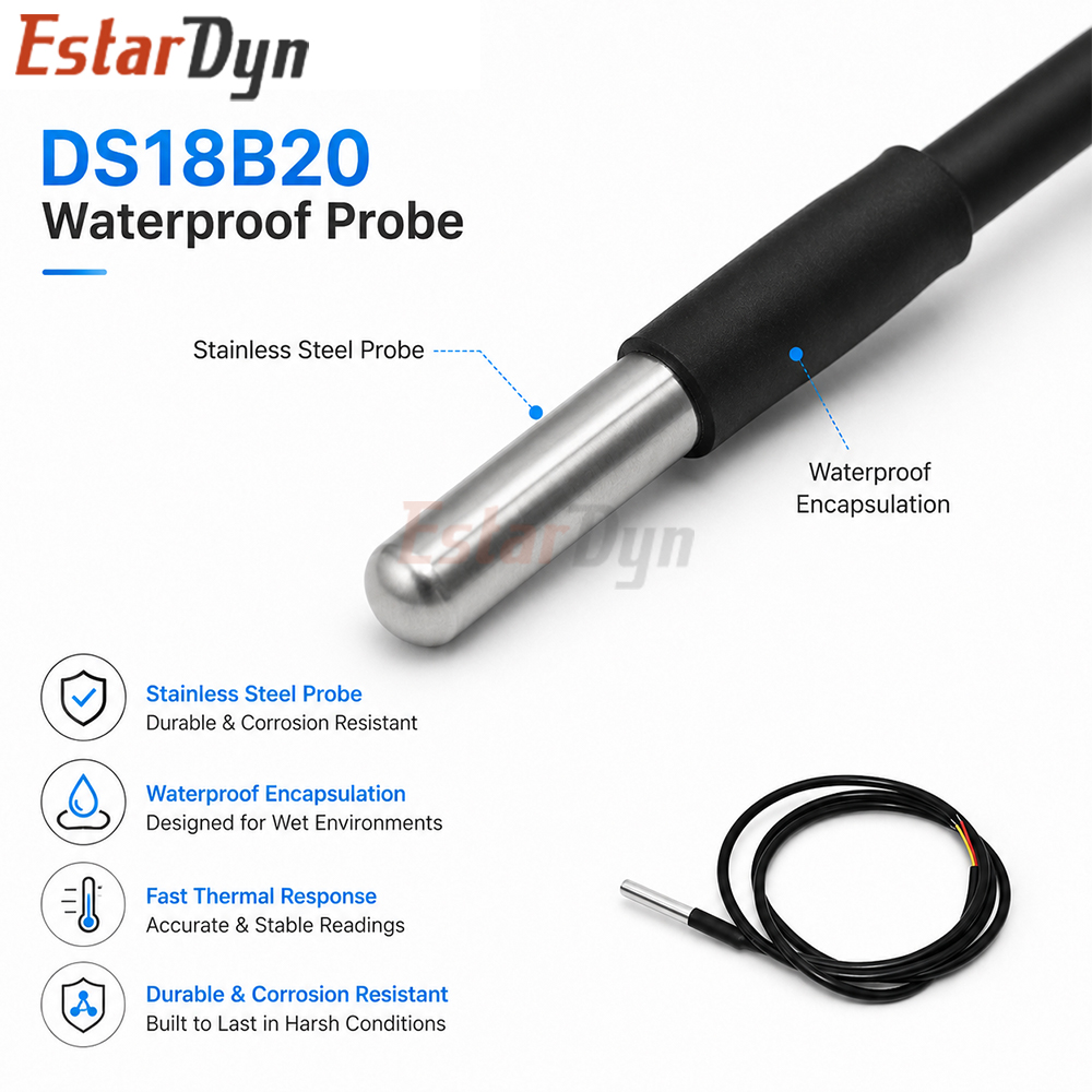 Estardyn DS18B20 防水デジタル温度センサー  - Ds18B20 Temperature Sensor のレビューと価格