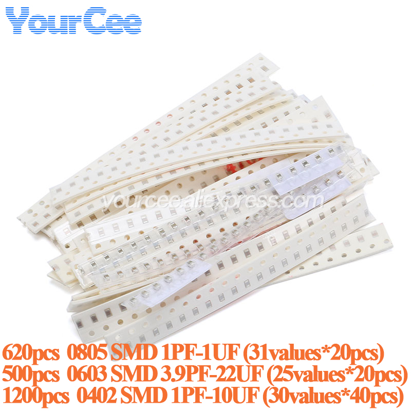 500個-1200個 0805 0603 0402 SMDコ - Capacitor Kit Assortment のレビューと価格